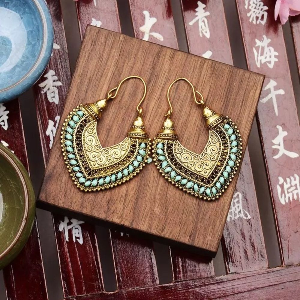 Vintage Ethnic tribal crochet hoop Earring